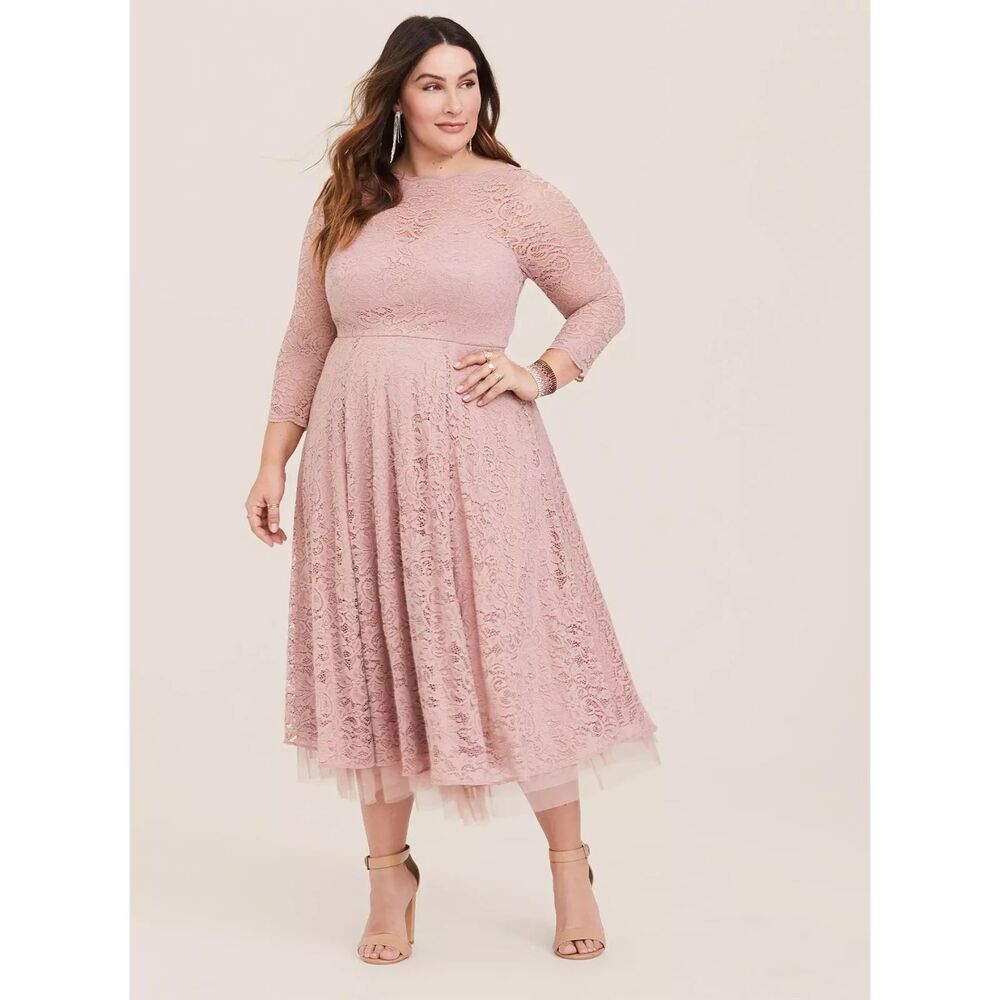 Torrid Dusty Pink Lace Midi Dress